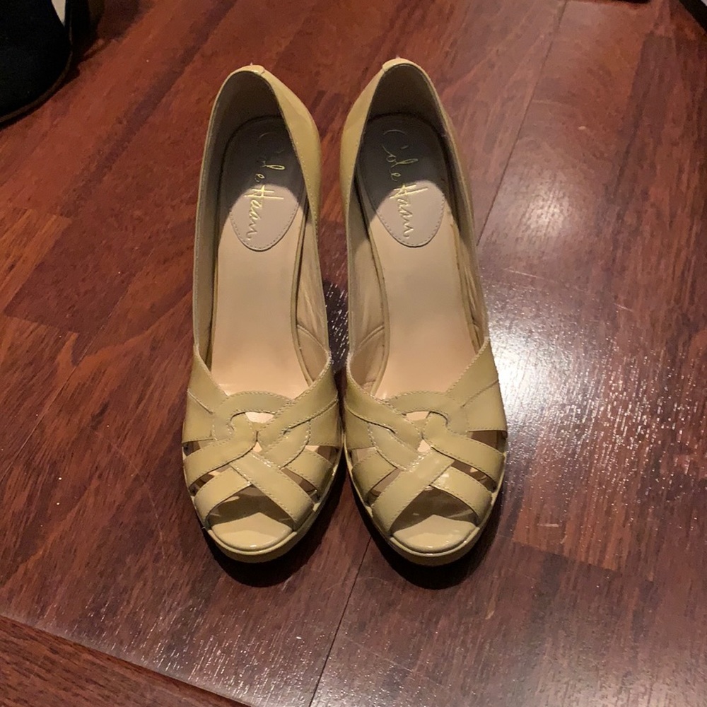Cole Haan nude patent pumps